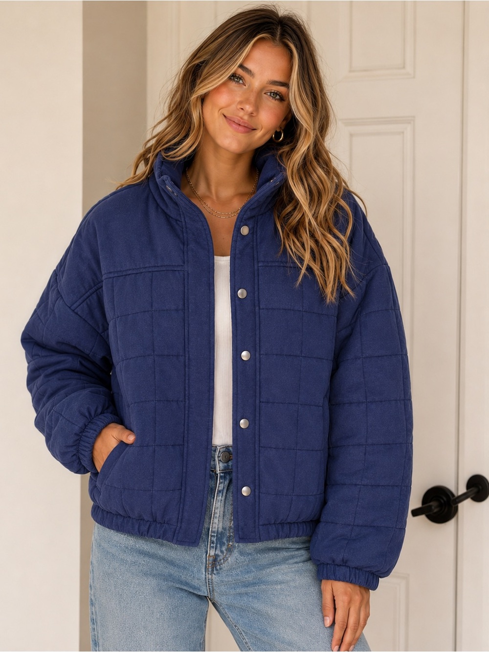saltwater LUXE jersey Quilted Navy Puffer Jacket small